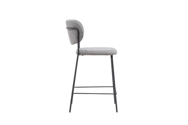 Bell Bar Chair Set of 2 | Grey Fabric Upholstery with Black Steel Legs, Modern Bar Stools