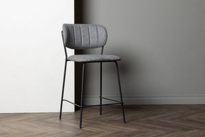 Bell Bar Chair Set of 2 | Grey Fabric Upholstery with Black Steel Legs, Modern Bar Stools