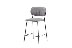 Bell Bar Chair Set of 2 | Grey Fabric Upholstery with Black Steel Legs, Modern Bar Stools