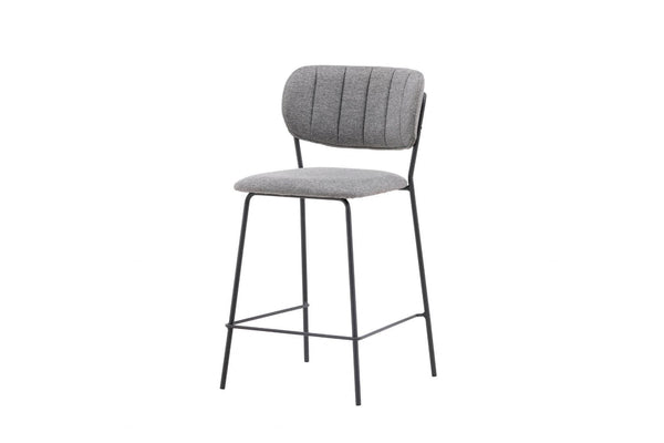 Bell Bar Chair Set of 2 | Grey Fabric Upholstery with Black Steel Legs, Modern Bar Stools