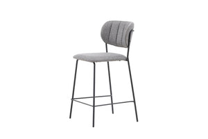 Bell Bar Chair Set of 2 | Grey Fabric Upholstery with Black Steel Legs, Modern Bar Stools