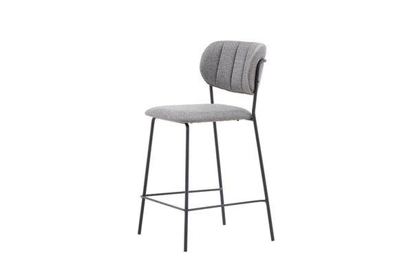 Bell Bar Chair Set of 2 | Grey Fabric Upholstery with Black Steel Legs, Modern Bar Stools