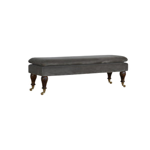 Grey Velvet Bench with Castor Feet
