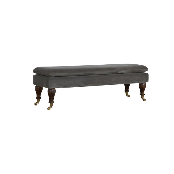 Grey Velvet Bench with Castor Feet