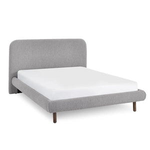 Hannah Grey Bouclé Double Bed Frame – Curved Upholstered 135cm Bed with Contemporary Design