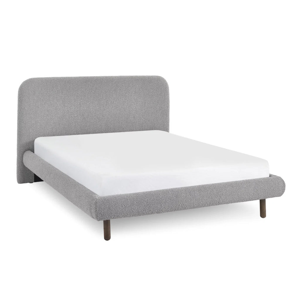 Hannah Grey Bouclé Double Bed Frame – Curved Upholstered 135cm Bed with Contemporary Design