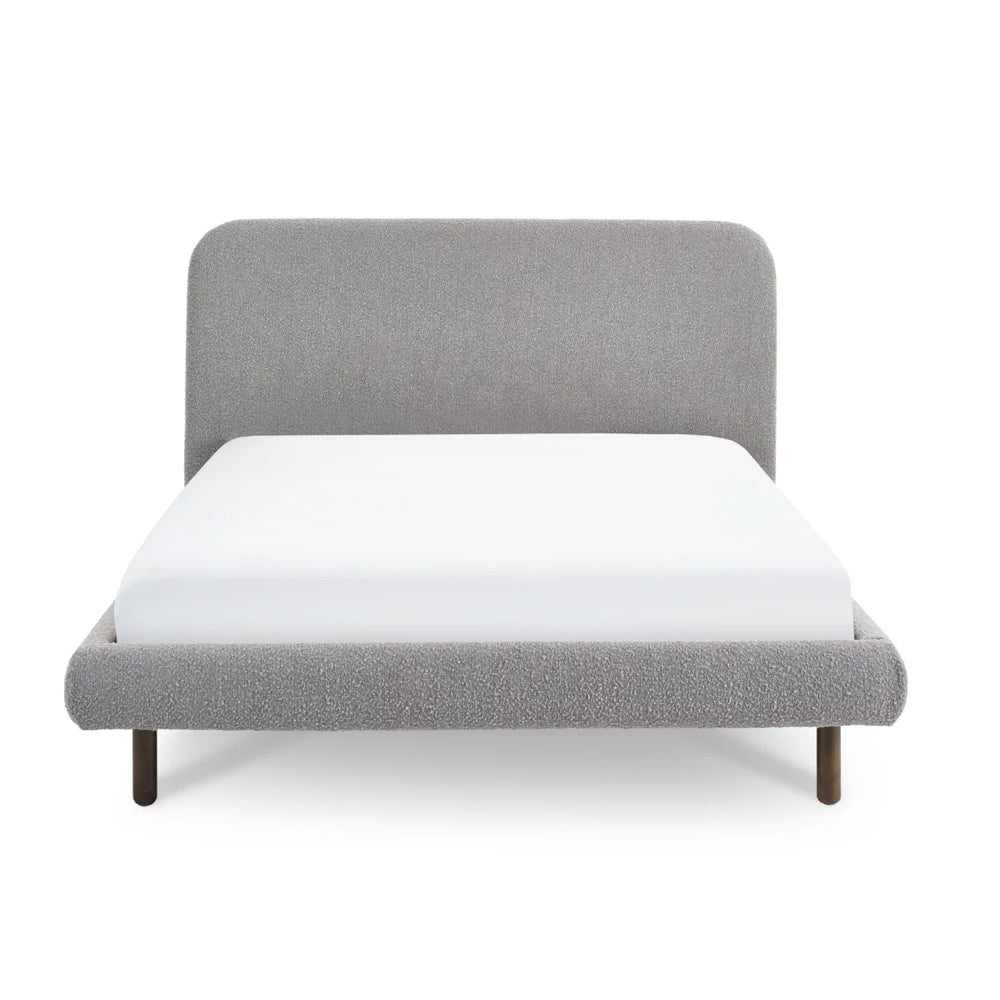 Hannah Grey Bouclé Double Bed Frame – Curved Upholstered 135cm Bed with Contemporary Design