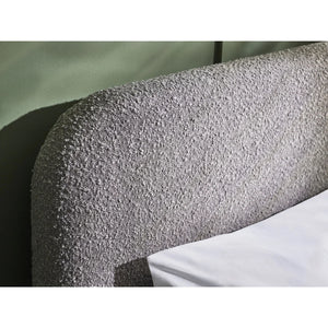 Hannah Grey Bouclé Double Bed Frame – Curved Upholstered 135cm Bed with Contemporary Design