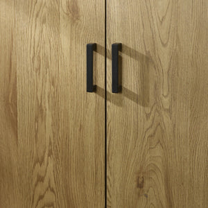 Julian Bowen Harlow 2 Door Wardrobe in Light Oak Effect with Hanging Rail, Storage Shelf & Black Recessed Handles