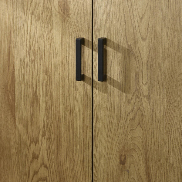 Julian Bowen Harlow 2 Door Wardrobe in Light Oak Effect with Hanging Rail, Storage Shelf & Black Recessed Handles