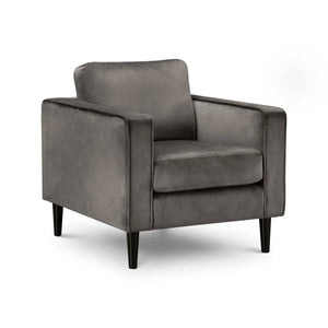 Julian Bowen Hayward Velvet Armchair – Contemporary Upholstered Accent Chair with Deep Pile Grey Velvet & Choice of Black or Light Oak Legs
