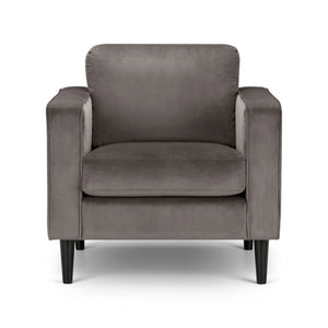 Julian Bowen Hayward Velvet Armchair – Contemporary Upholstered Accent Chair with Deep Pile Grey Velvet & Choice of Black or Light Oak Legs