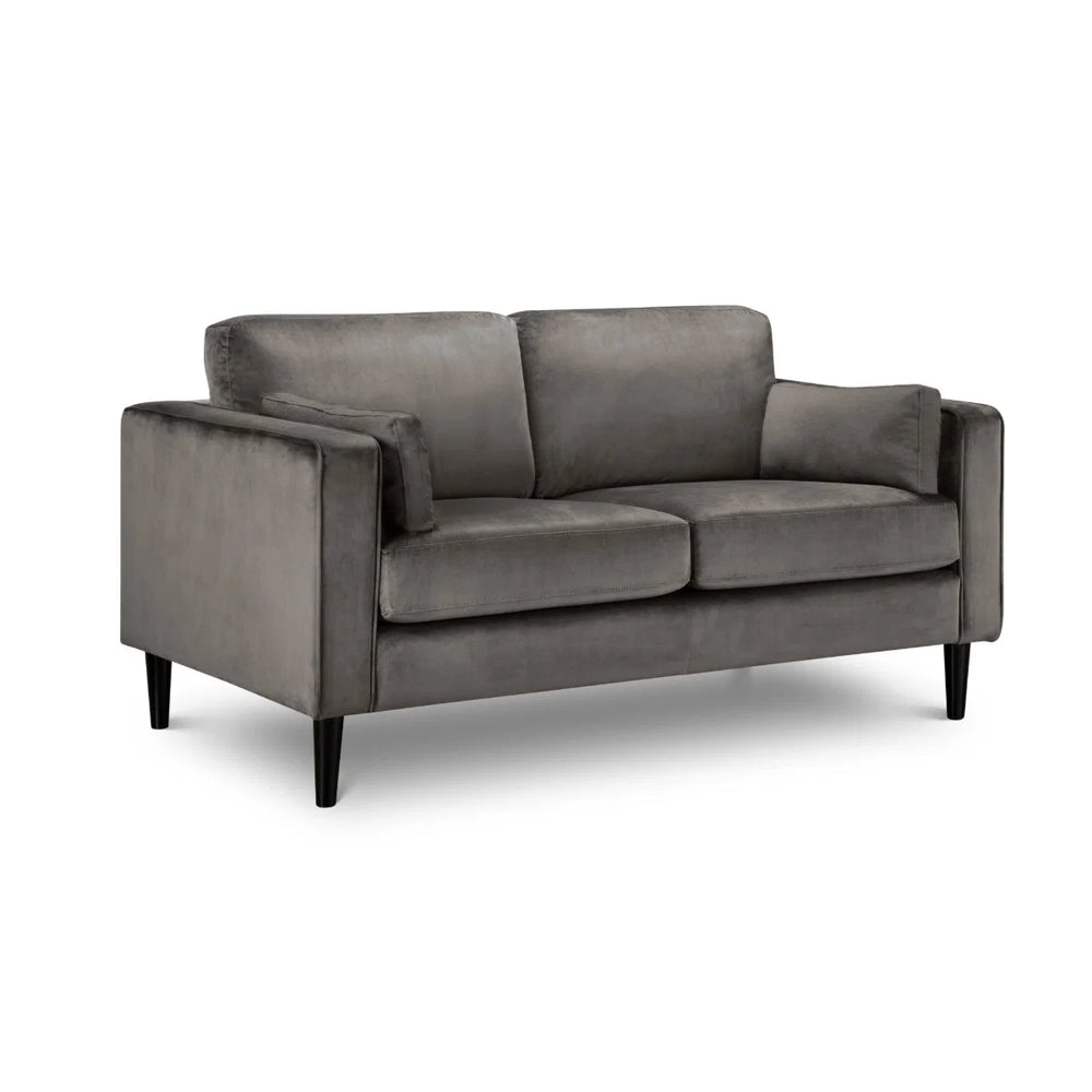 Julian Bowen Hayward 2 Seater Velvet Sofa – Modern Grey Upholstered Couch with Deep Foam Padding & Choice of Black or Light Oak Legs