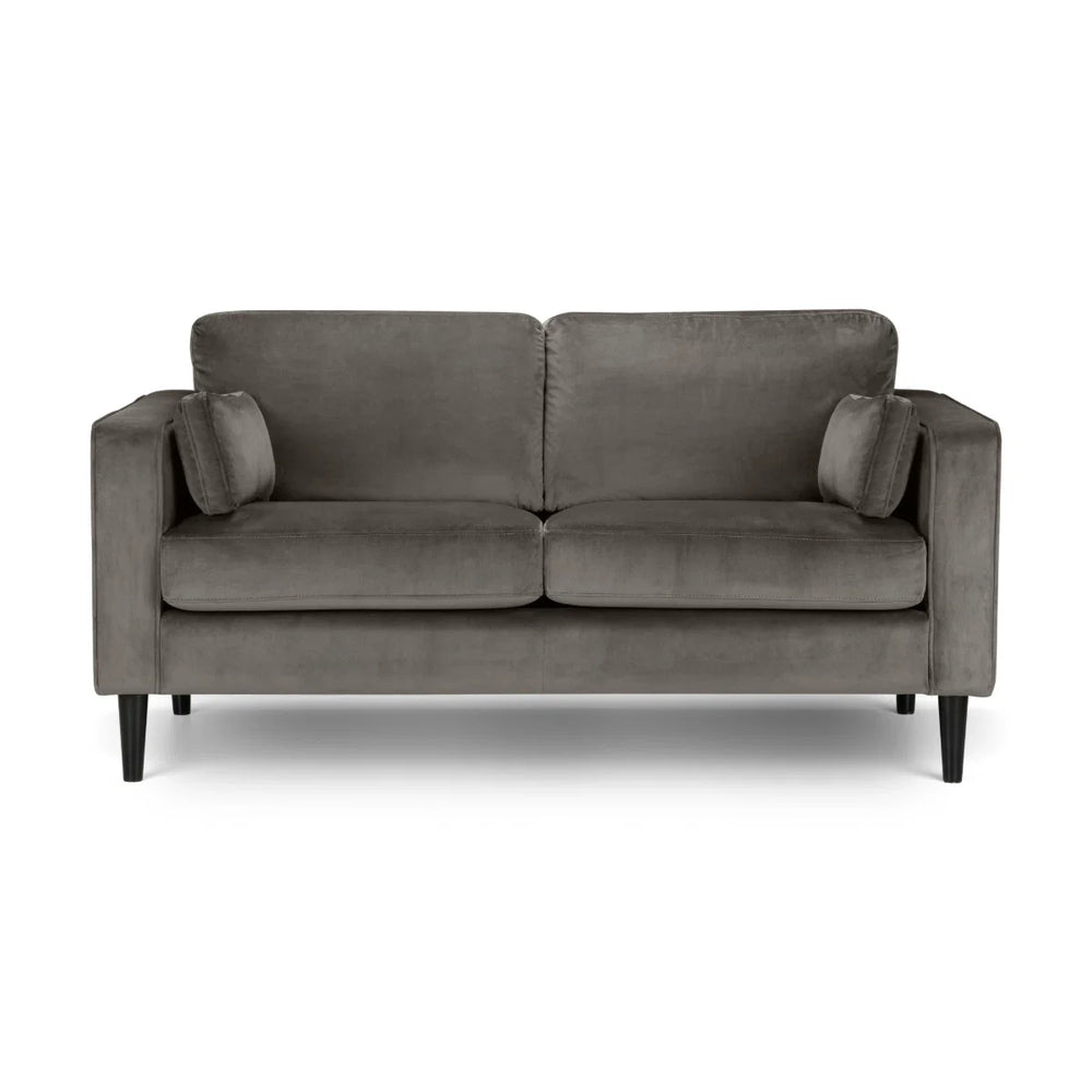 Julian Bowen Hayward 2 Seater Velvet Sofa – Modern Grey Upholstered Couch with Deep Foam Padding & Choice of Black or Light Oak Legs