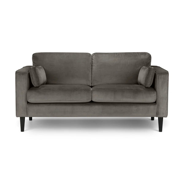 Julian Bowen Hayward 2 Seater Velvet Sofa – Modern Grey Upholstered Couch with Deep Foam Padding & Choice of Black or Light Oak Legs