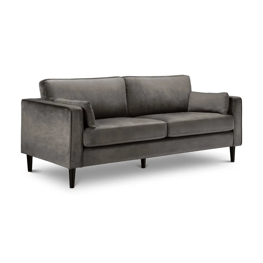 Julian Bowen Hayward 3 Seater Sofa in Grey Velvet – Modern Upholstered Couch with Foam Cushions & Choice of Black or Light Oak Wooden Legs