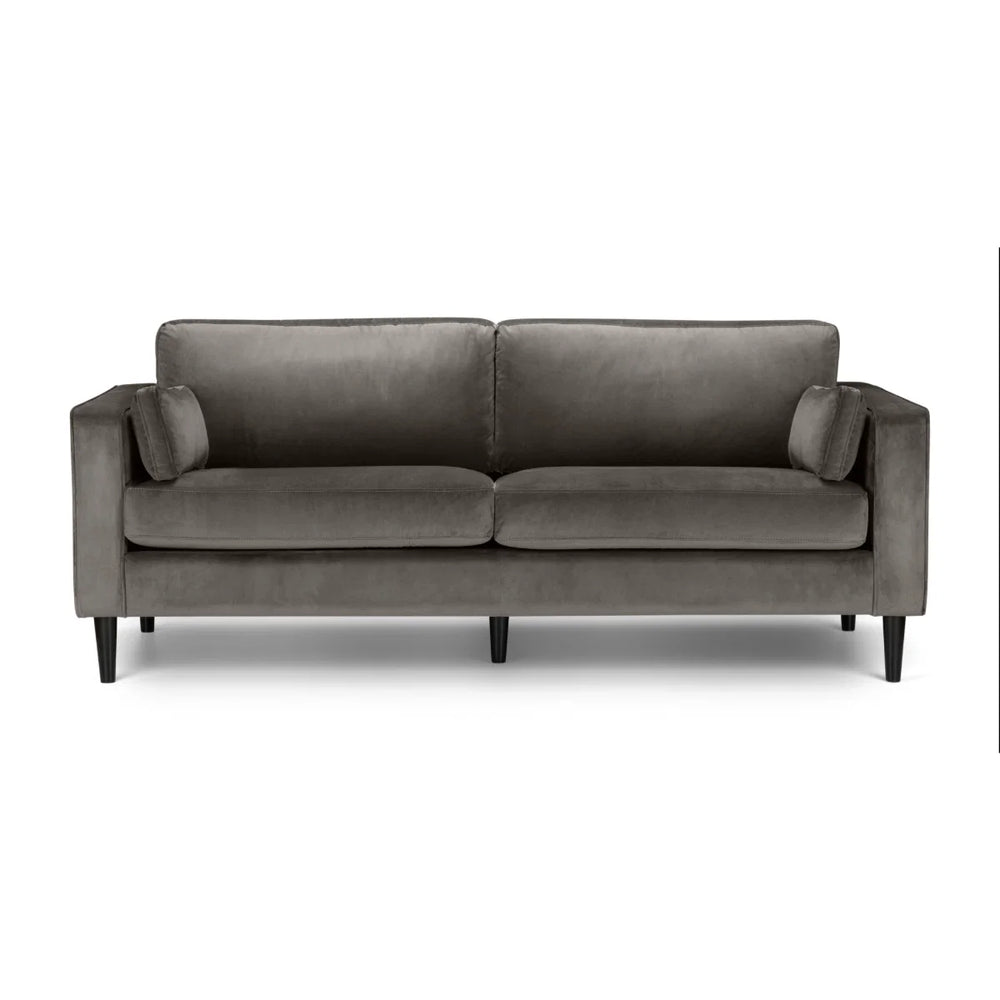 Julian Bowen Hayward 3 Seater Sofa in Grey Velvet – Modern Upholstered Couch with Foam Cushions & Choice of Black or Light Oak Wooden Legs