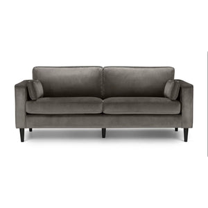 Julian Bowen Hayward 3 Seater Sofa in Grey Velvet – Modern Upholstered Couch with Foam Cushions & Choice of Black or Light Oak Wooden Legs