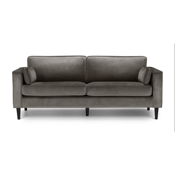 Julian Bowen Hayward 3 Seater Sofa in Grey Velvet – Modern Upholstered Couch with Foam Cushions & Choice of Black or Light Oak Wooden Legs