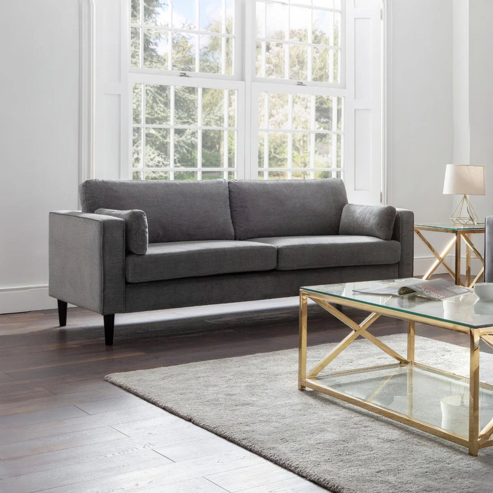 Hayward 3 Seater Chenille Fabric Sofa – Modern Dark Grey Upholstered Couch with Choice of Black or Light Oak Legs