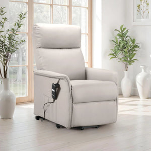 Helena Electric Rise & Recline Chair – Pebble Faux Leather Upholstered Mobility Armchair with Lift Assist & Reclining Function