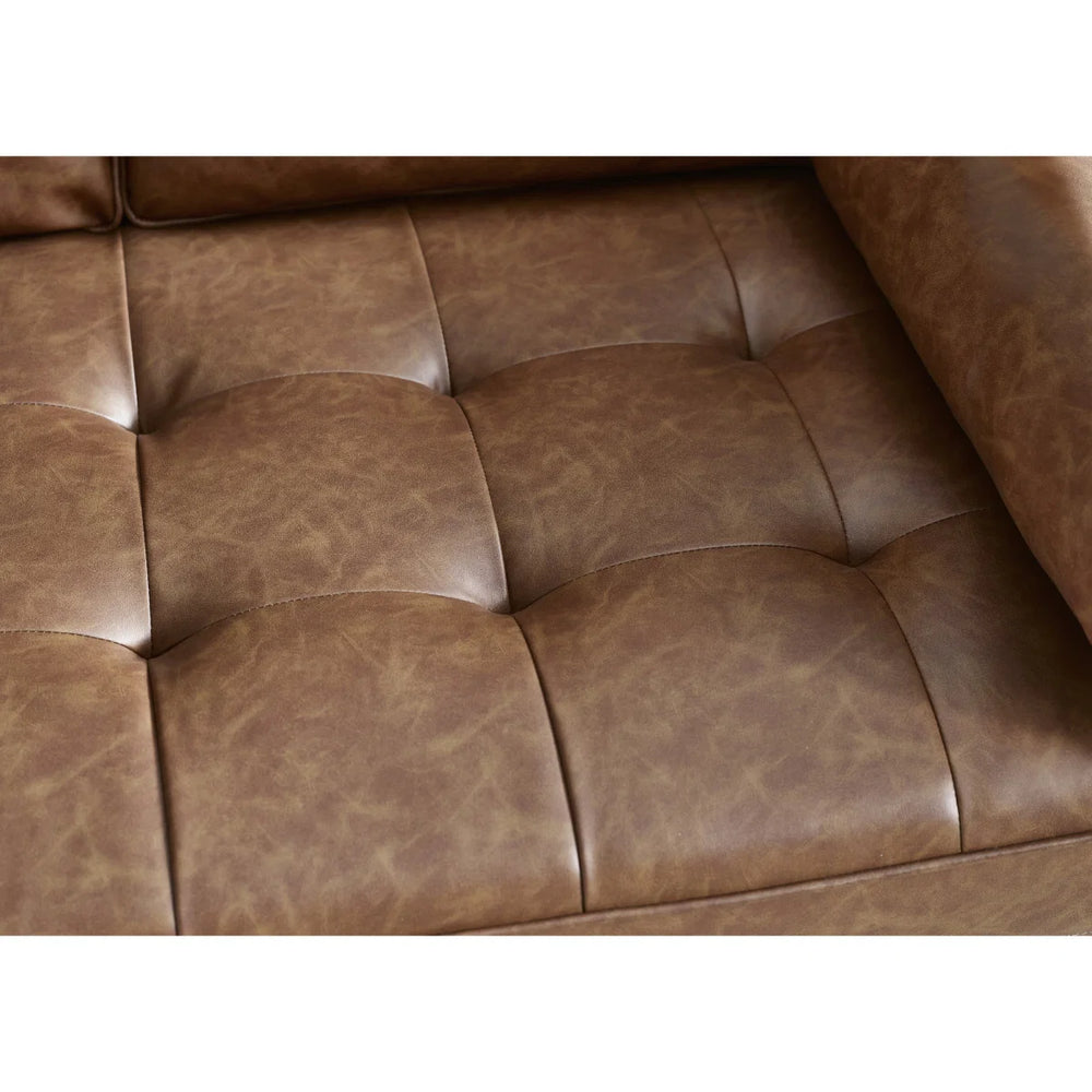 Henley 2 Seater Brown Faux Leather Sofa with Button Detailing & Bolster Cushions