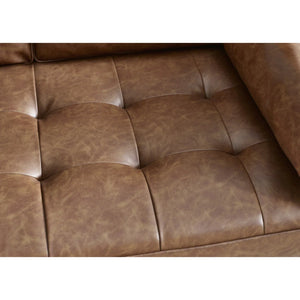 Henley 2 Seater Brown Faux Leather Sofa with Button Detailing & Bolster Cushions