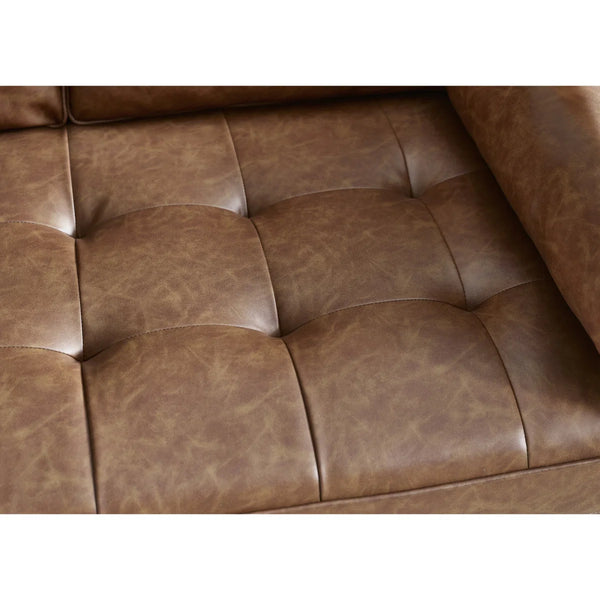 Henley 2 Seater Brown Faux Leather Sofa with Button Detailing & Bolster Cushions
