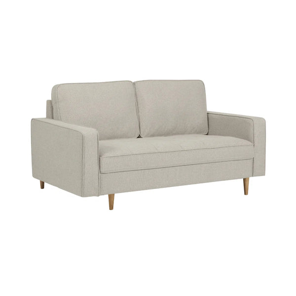Henrietta Beige Chenille 3 Seater Sofa with Tufted Seat & Wooden Legs