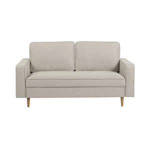 Henrietta Beige Chenille 3 Seater Sofa with Tufted Seat & Wooden Legs