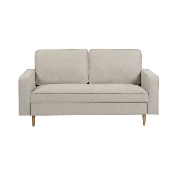 Henrietta Beige Chenille 3 Seater Sofa with Tufted Seat & Wooden Legs