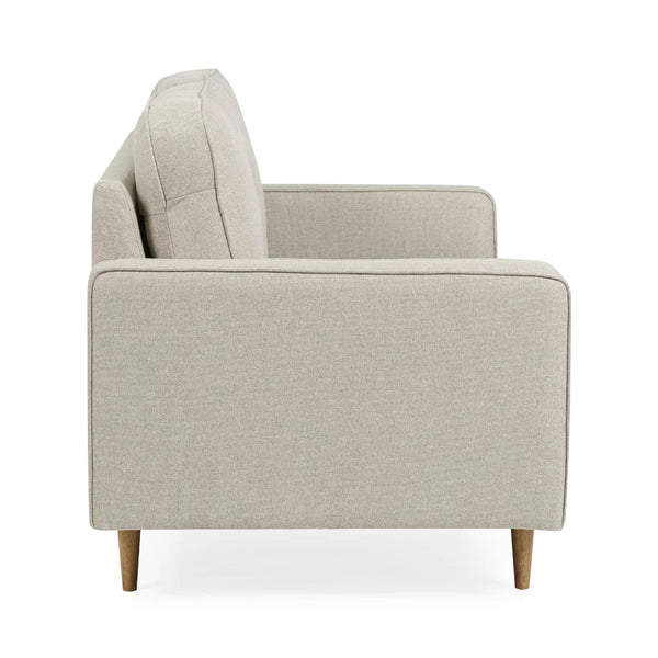 Henrietta Beige Chenille 3 Seater Sofa with Tufted Seat & Wooden Legs