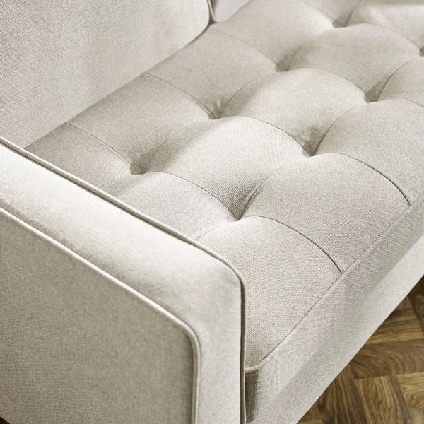 Henrietta Beige Chenille 3 Seater Sofa with Tufted Seat & Wooden Legs