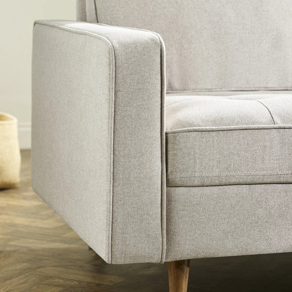 Henrietta Beige Chenille 3 Seater Sofa with Tufted Seat & Wooden Legs