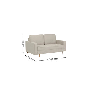 Henrietta Beige Chenille 3 Seater Sofa with Tufted Seat & Wooden Legs