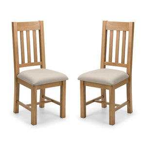 Hereford Solid White Oak Dining Chairs Set of 2 with Taupe Linen Upholstered Seats, Slatted Back, Waxed Finish, Wooden Dining Chair Pair