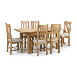 Hereford Solid White Oak Dining Chairs Set of 2 with Taupe Linen Upholstered Seats, Slatted Back, Waxed Finish, Wooden Dining Chair Pair