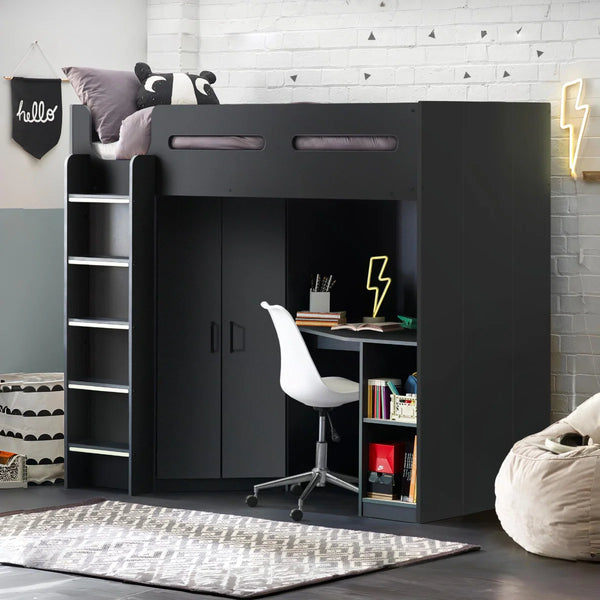 Hercules High Sleeper Bed with Integrated Wardrobe, Shelving & Glow-in-the-Dark Steps