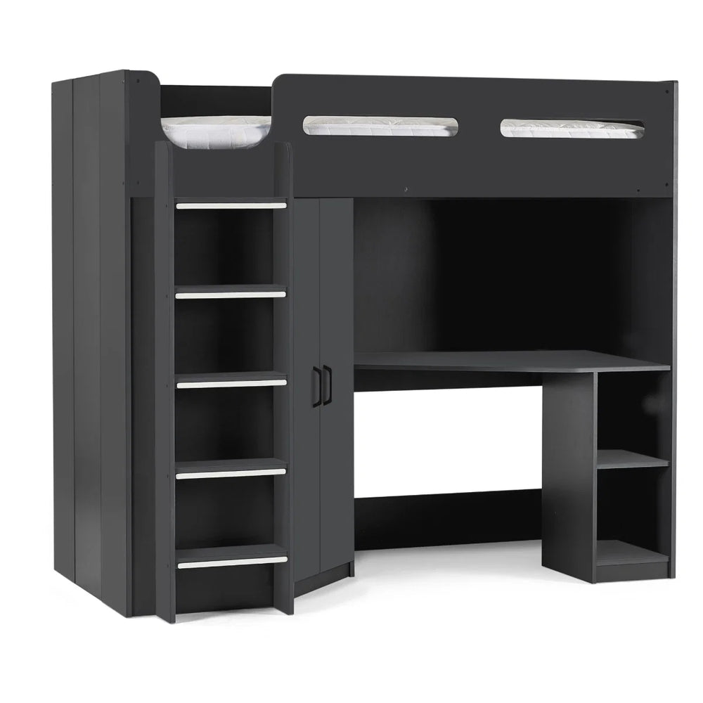 Hercules High Sleeper Bed with Integrated Wardrobe, Shelving & Glow-in-the-Dark Steps