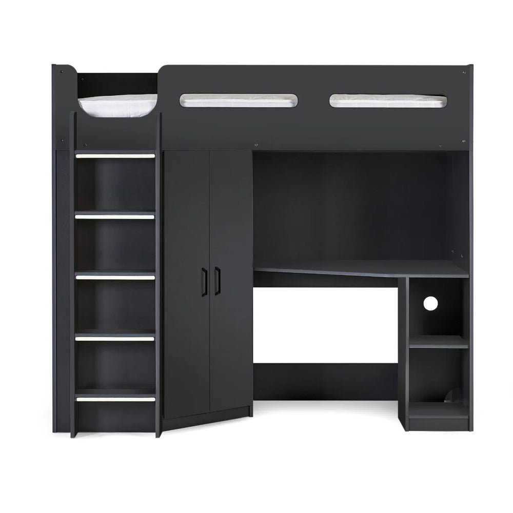 Hercules High Sleeper Bed with Integrated Wardrobe, Shelving & Glow-in-the-Dark Steps