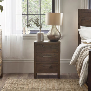 Heritage Reclaimed Wood 3 Drawer Bedside Cabinet with Industrial Metal Handles