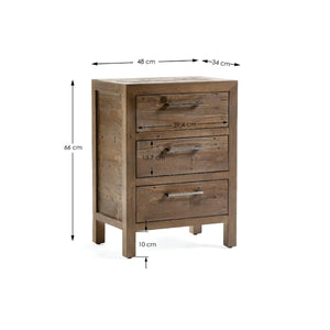 Heritage Reclaimed Wood 3 Drawer Bedside Cabinet with Industrial Metal Handles