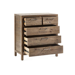Julian Bowen Heritage 3+2 Drawer Chest – Reclaimed Wood Bedroom Storage Chest with Distressed Rustic Finish & Industrial Metal Handles