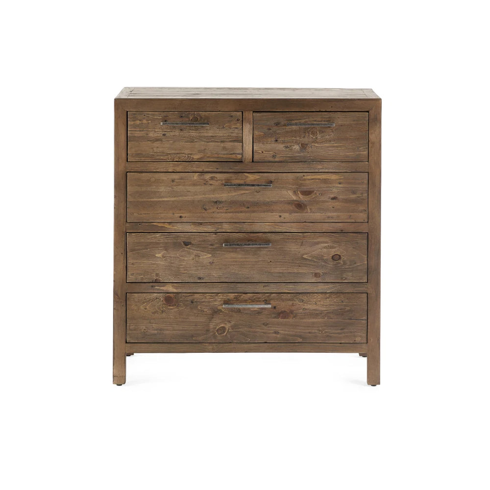 Julian Bowen Heritage 3+2 Drawer Chest – Reclaimed Wood Bedroom Storage Chest with Distressed Rustic Finish & Industrial Metal Handles