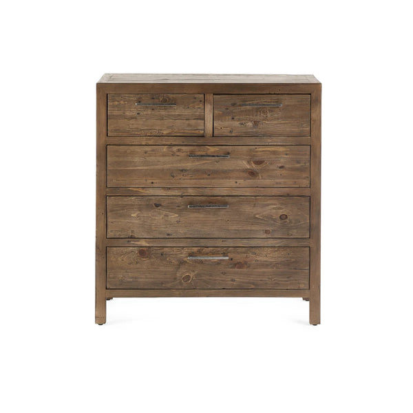 Julian Bowen Heritage 3+2 Drawer Chest – Reclaimed Wood Bedroom Storage Chest with Distressed Rustic Finish & Industrial Metal Handles