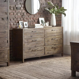 Julian Bowen Heritage 6 Drawer Wide Chest – Reclaimed Wood Rustic Industrial Storage Chest with 6 Spacious Drawers