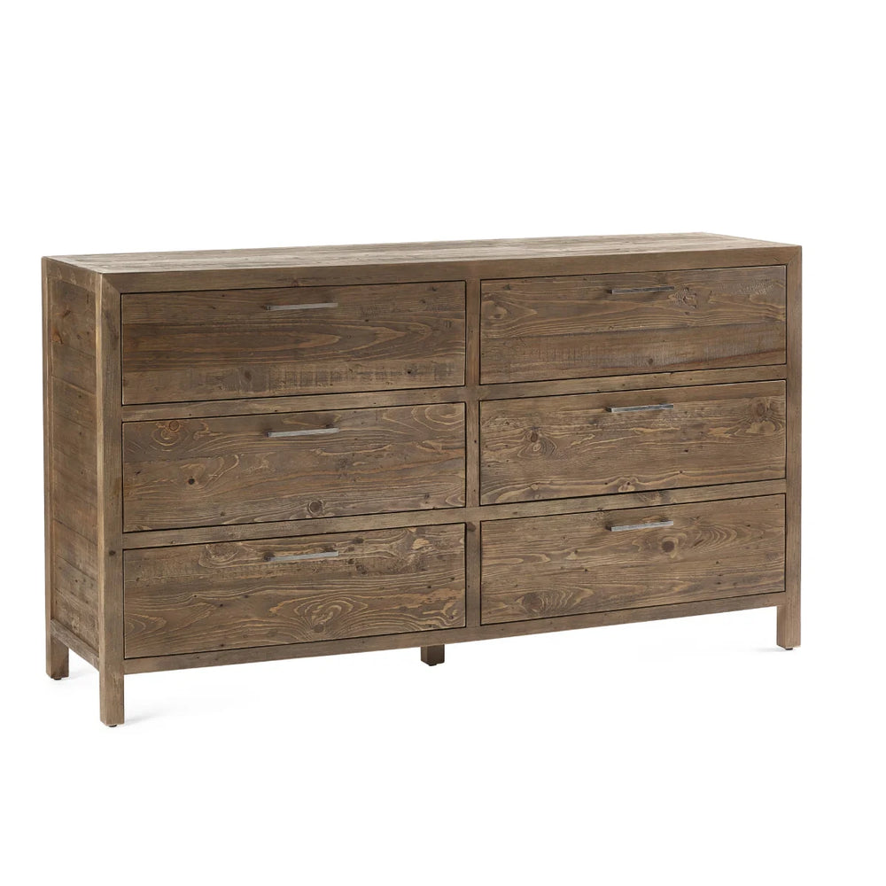 Julian Bowen Heritage 6 Drawer Wide Chest – Reclaimed Wood Rustic Industrial Storage Chest with 6 Spacious Drawers