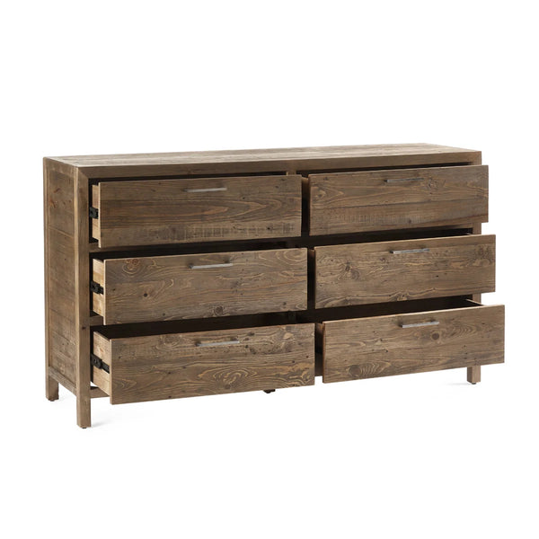 Julian Bowen Heritage 6 Drawer Wide Chest – Reclaimed Wood Rustic Industrial Storage Chest with 6 Spacious Drawers