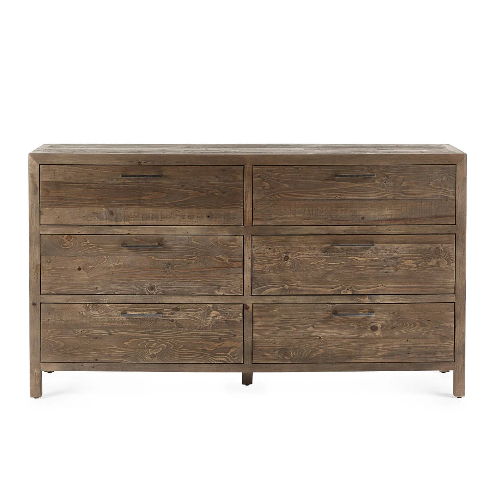 Julian Bowen Heritage 6 Drawer Wide Chest – Reclaimed Wood Rustic Industrial Storage Chest with 6 Spacious Drawers