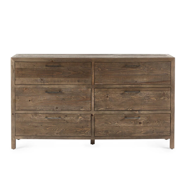 Julian Bowen Heritage 6 Drawer Wide Chest – Reclaimed Wood Rustic Industrial Storage Chest with 6 Spacious Drawers